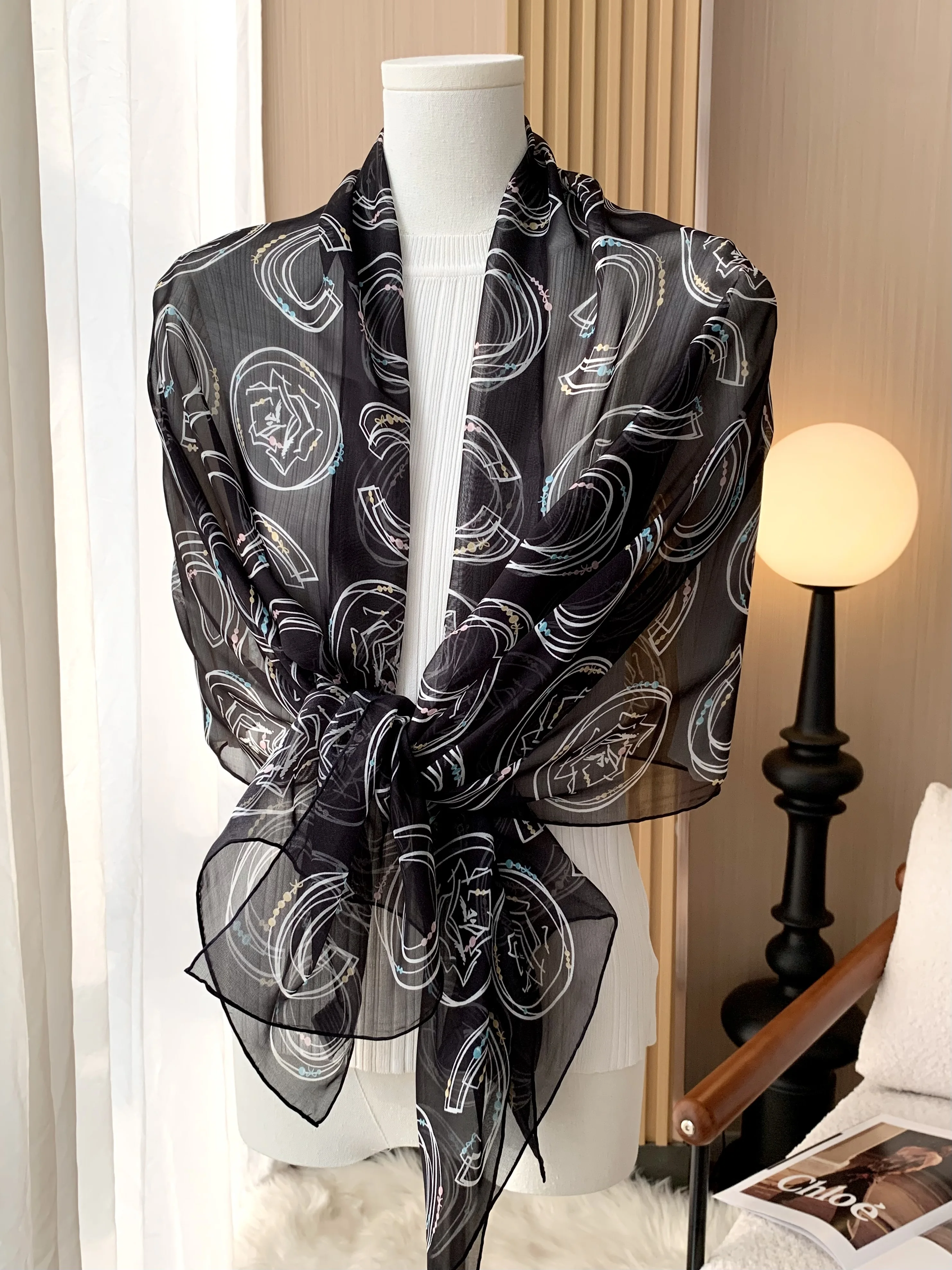 New 100% silk chiffon long scarf for women, beach towel, summer sun protection headscarf, decorative shawl, French style
New 100% silk chiffon long scarf for women, beach towel, summer sun protection headscarf, decorative shawl, French style