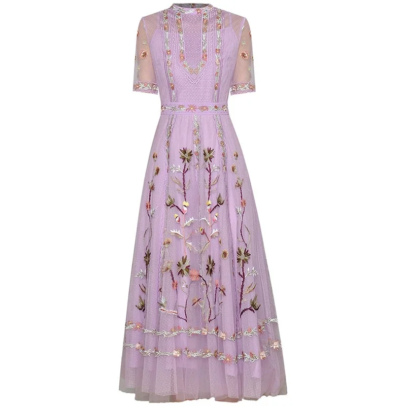 New Fashion Designer Summer Women's Short Sleeve Mesh Flowers Embroidery Vintage Elegant Dresses
New Fashion Designer Summer Women's Short Sleeve Mesh Flowers Embroidery Vintage Elegant Dresses