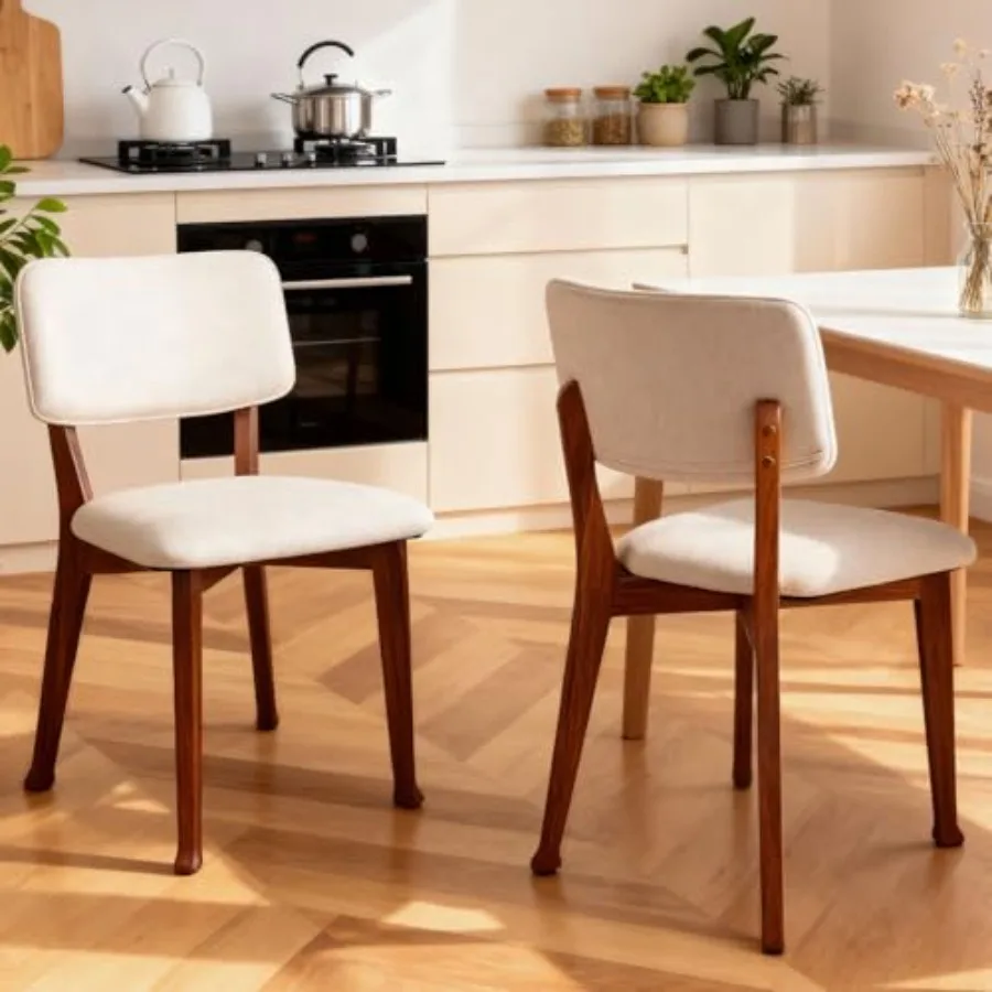 Wooden Dining Chairs Set of 2 Mid Century Modern Kitchen Chairs with Fabric Upholstered and Curved Backrest for Dining Room Res
Wooden Dining Chairs Set of 2 Mid Century Modern Kitchen Chairs with Fabric Upholstered and Curved Backrest for Dining Room Res