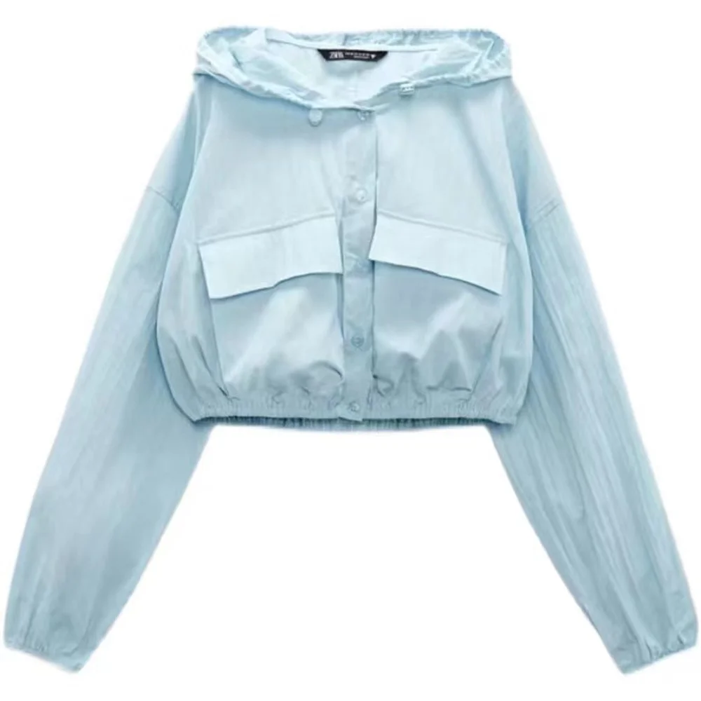 Spring Summer Women Cropped Jacket Blue Sun Protection Skin Coats with Pockets Button Down Lightweight Loose Casual Jackets
Spring Summer Women Cropped Jacket Blue Sun Protection Skin Coats with Pockets Button Down Lightweight Loose Casual Jackets