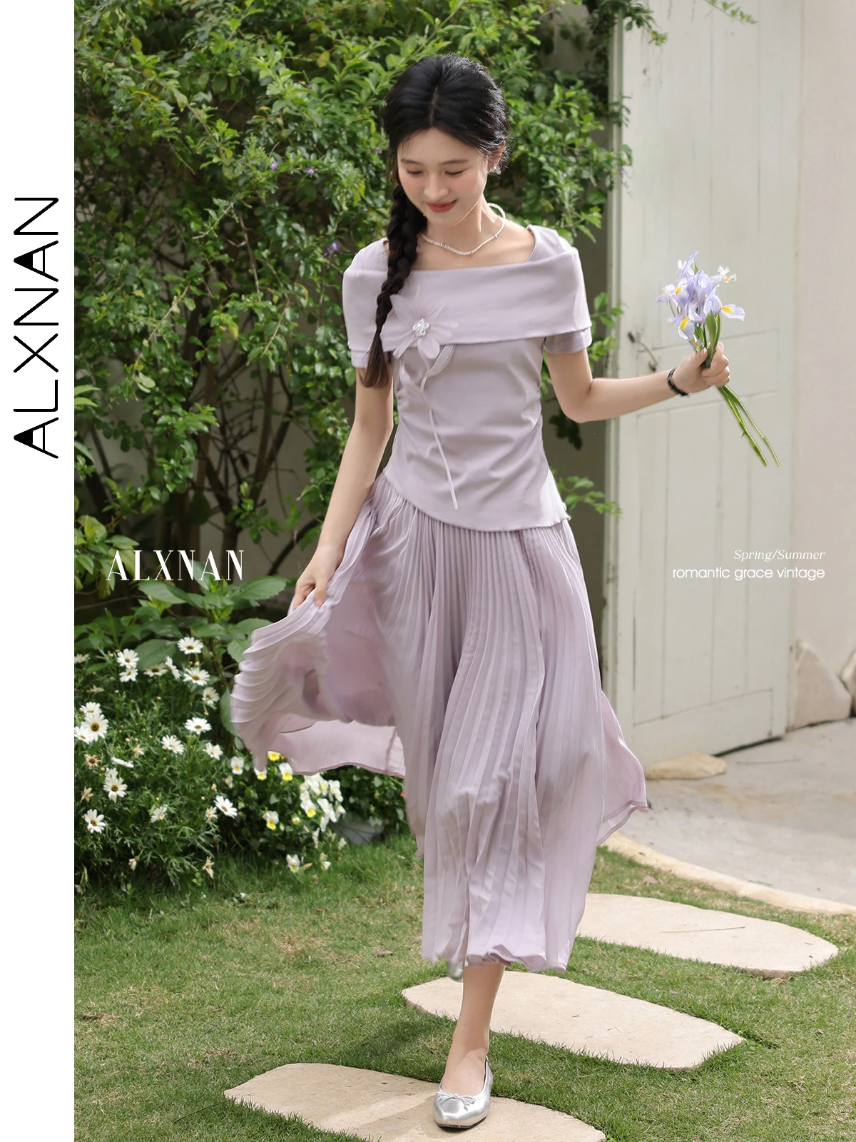 ALXNAN Women's Purple T-shirt Elegant Ruched Waist 3D Floral Beaded T-shirt 2025 Summer Cotton Short Sleeve Tops Ladies L53916
ALXNAN Women's Purple T-shirt Elegant Ruched Waist 3D Floral Beaded T-shirt 2025 Summer Cotton Short Sleeve Tops Ladies L53916