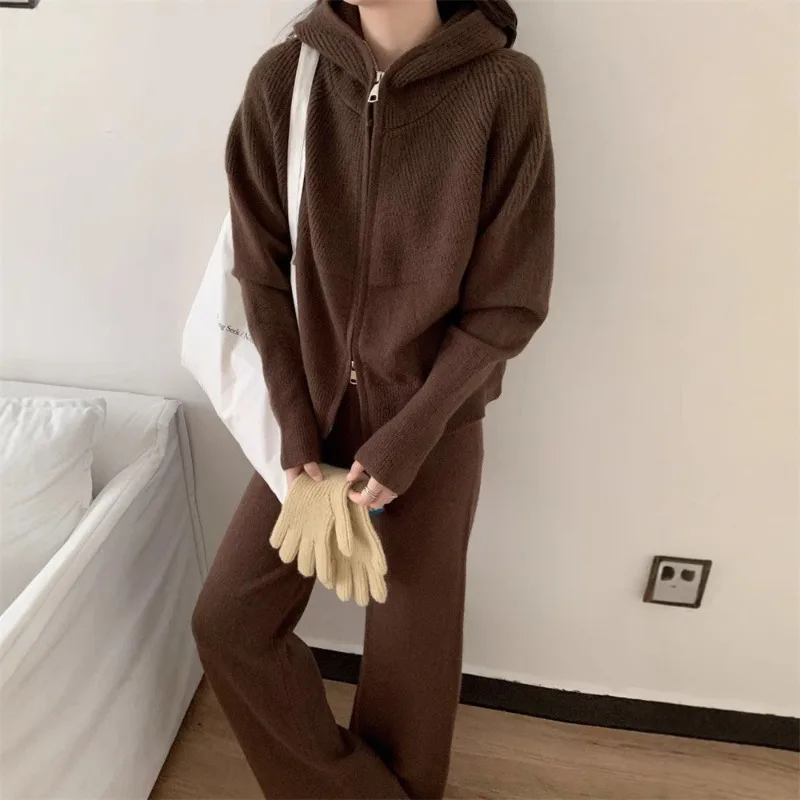 Hooded Zipper Knitted Cardigan Set Women's Autumn and Winter New Fashion High-end Style Sweater and Wide-leg Pants Two-piece Set
Hooded Zipper Knitted Cardigan Set Women's Autumn and Winter New Fashion High-end Style Sweater and Wide-leg Pants Two-piece Set
