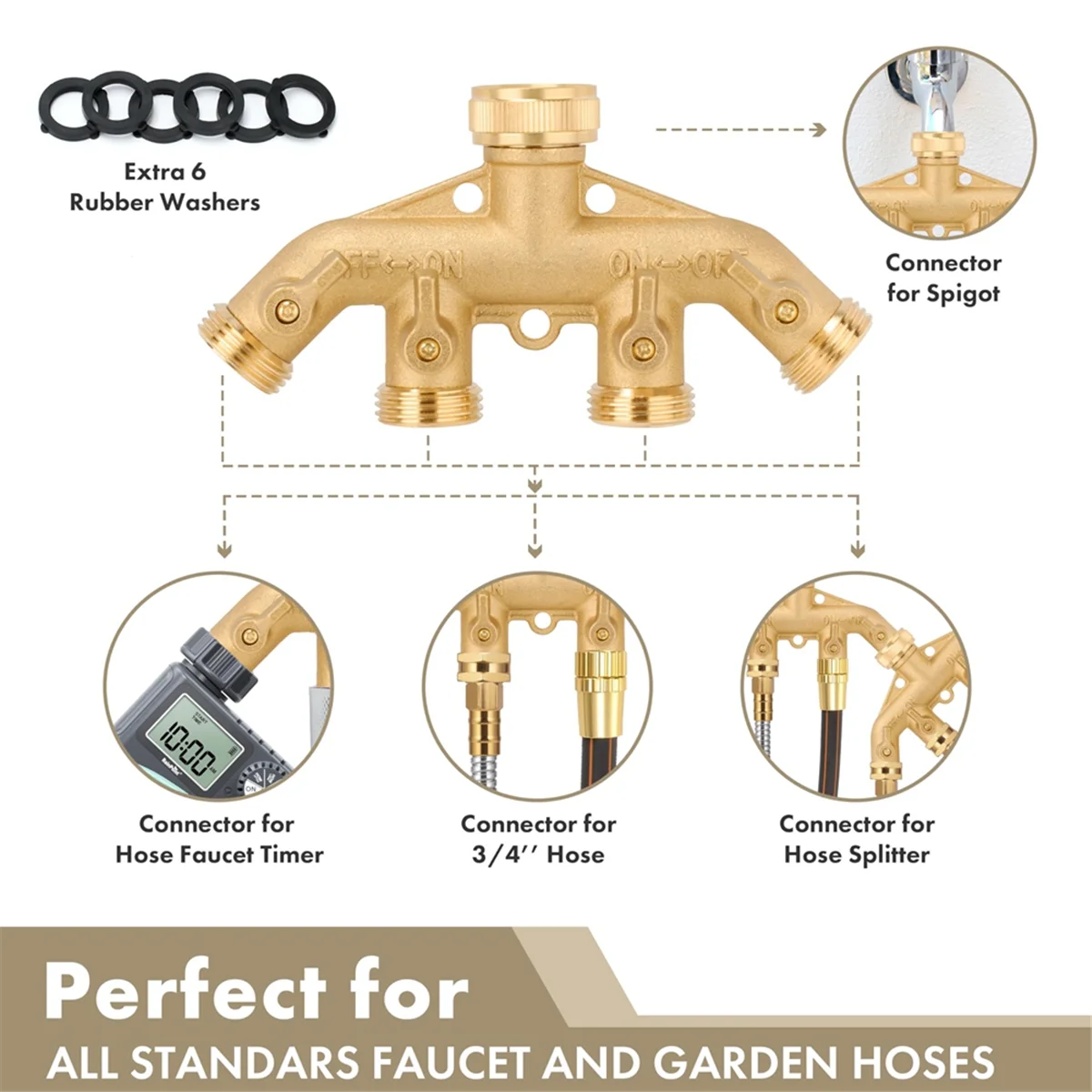 AT13 Star 4 Way Heavy Duty Brass Garden Hose Splitter,3/4inch Garden Hose Fitting Quick Connectors Female and Male,for Garden
AT13 Star 4 Way Heavy Duty Brass Garden Hose Splitter,3/4inch Garden Hose Fitting Quick Connectors Female and Male,for Garden