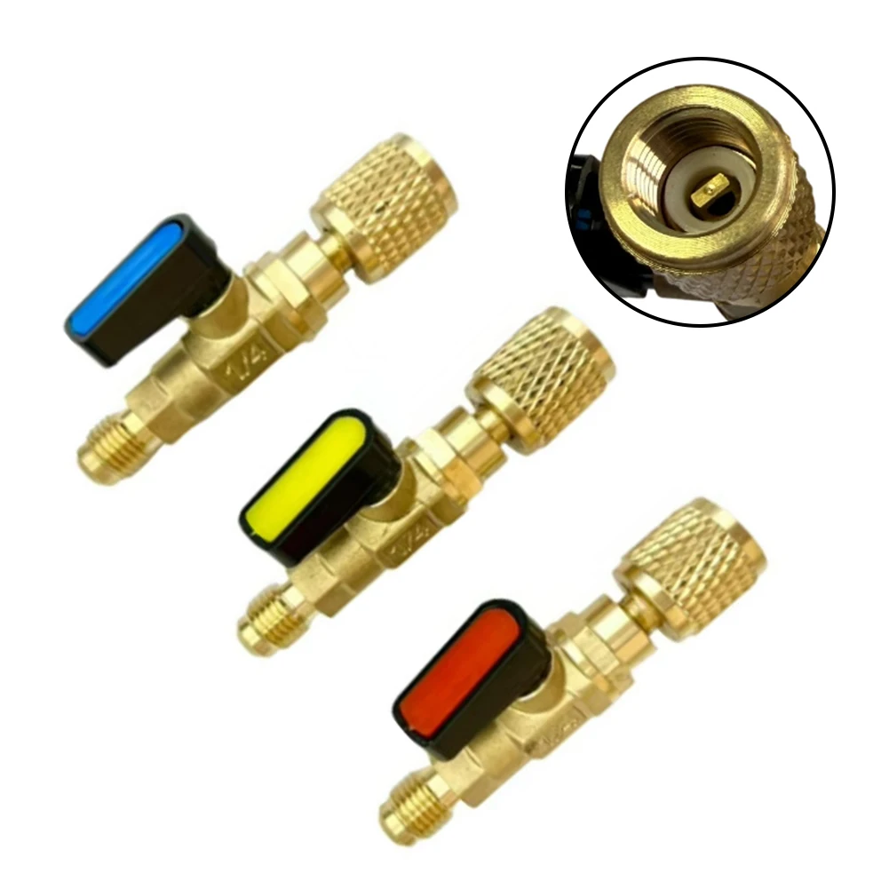1/4SAE Ball Valves Adapter Fittings For Air Conditioning Systems R12 R22 R134A Replacement Car Accessories