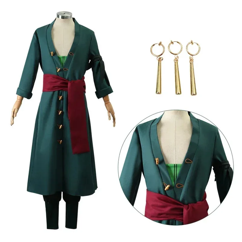Roronoas Cosplay Anime Costume Kimono Robe Zoro Cloak Uniform Halloween Outfits With Earrings For Comic With Earring Props
Roronoas Cosplay Anime Costume Kimono Robe Zoro Cloak Uniform Halloween Outfits With Earrings For Comic With Earring Props