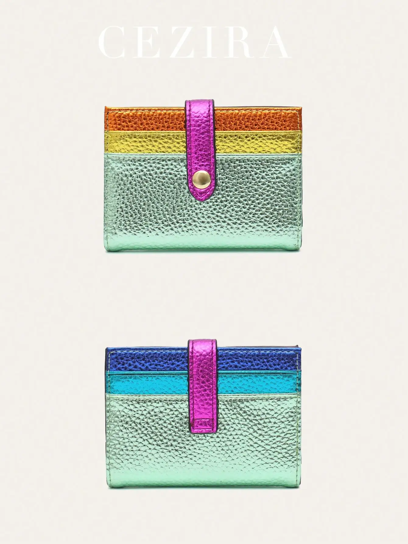 CEZIRA Fashion Metallic Color Block PU Vegan Leather Bifold Compact Wallet, Multi-Card Slots, Slim & Portable, Daily Use, Mother's Day Gift, Card Holder, Credit Card Case, Mini Wallet For Women
CEZIRA Fashion Metallic Color Block PU Vegan Leather Bifold Compact Wallet, Multi-Card Slots, Slim & Portable, Daily Use, Mother's Day Gift, Card Holder, Credit Card Case, Mini Wallet For Women