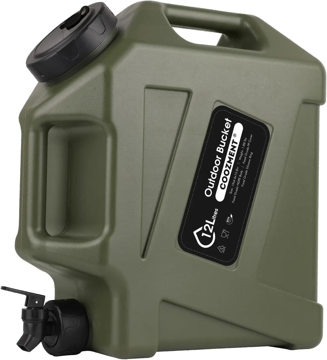 3.2/5 Gallon Water Jug with Spigot, BPA Free, Military Green, Camping & Emergency Storage
3.2/5 Gallon Water Jug with Spigot, BPA Free, Military Green, Camping & Emergency Storage