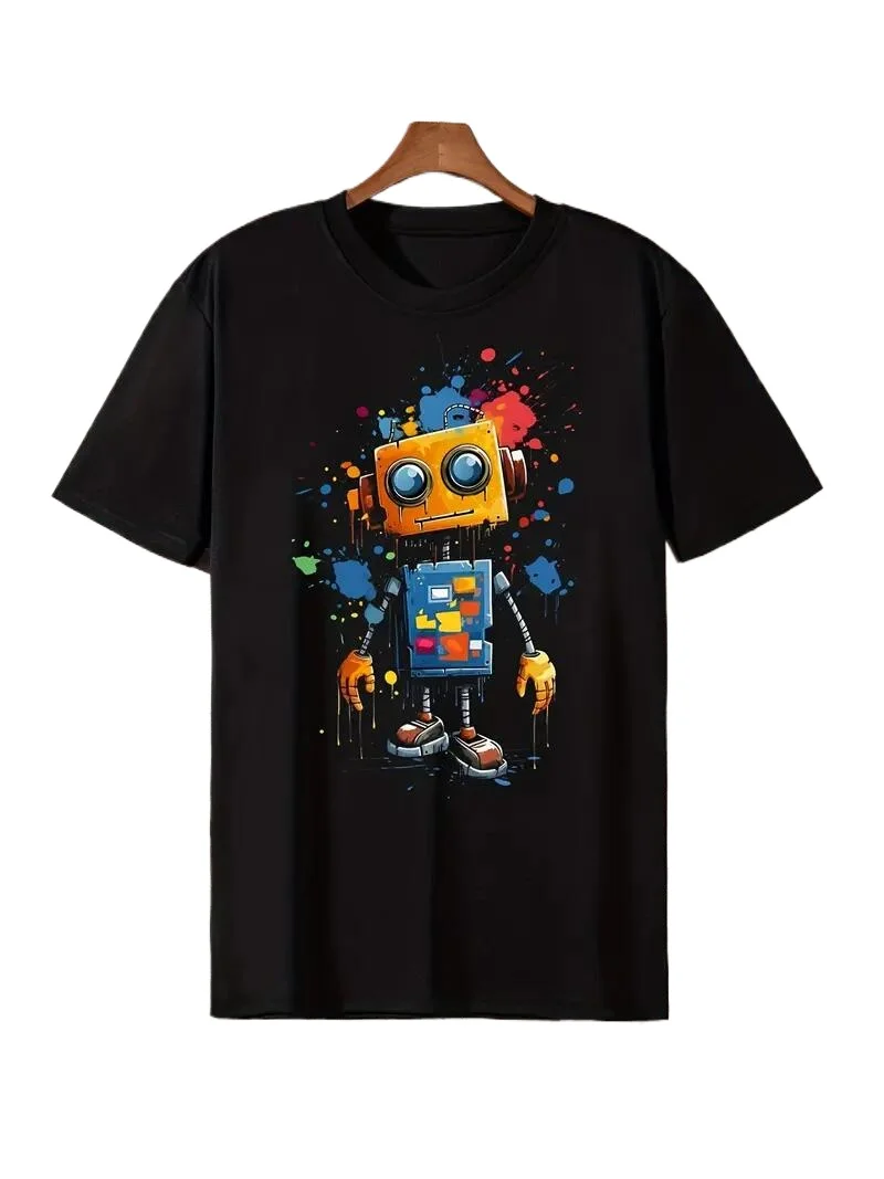 Eye-Catching Cartoon Robot T-Shirt - Stretch Fabric Comfort Fit - Versatile Summer Casual Wear
Eye-Catching Cartoon Robot T-Shirt - Stretch Fabric Comfort Fit - Versatile Summer Casual Wear