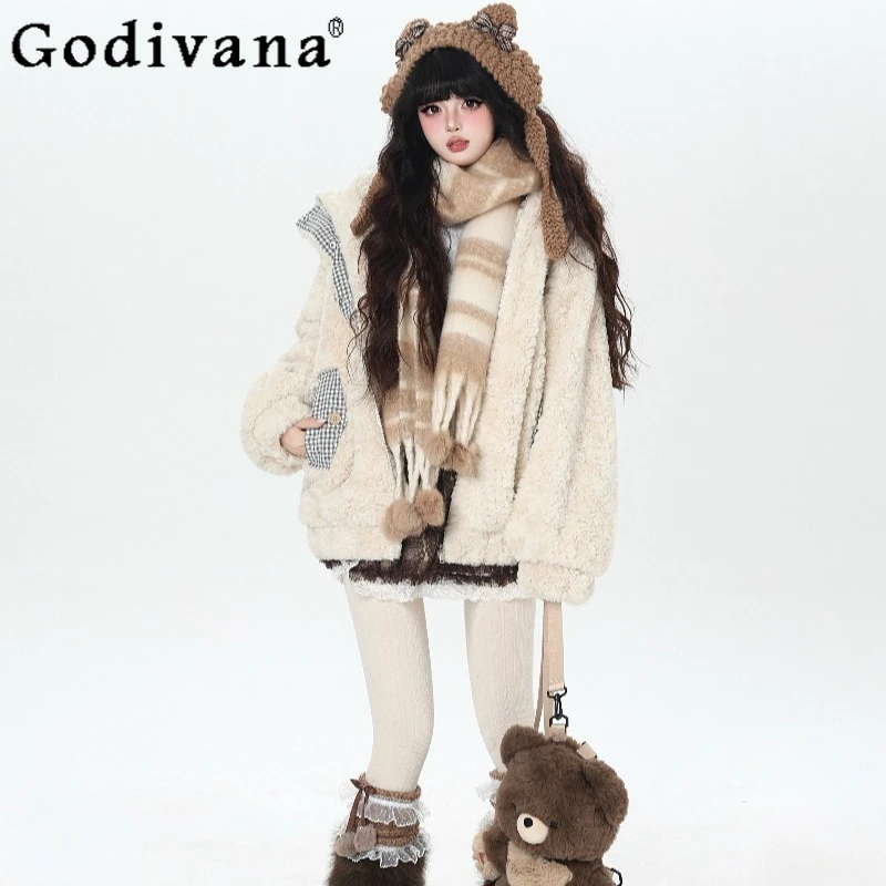 Embroidery Design Rabbit Ear Patchwork Jackets Female Japanese Style Lamb Wool Warm Coat Women's Long Sleeve Lolita Jackets
Embroidery Design Rabbit Ear Patchwork Jackets Female Japanese Style Lamb Wool Warm Coat Women's Long Sleeve Lolita Jackets