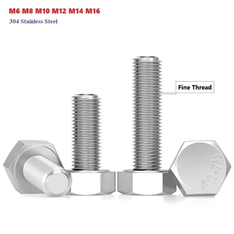 Fine Thread External Hex Head Screws 304 Stainless Steel DIN933 Hexagon Blots M6 M8 M10 M12 M14 M16 Pitch 0.75/1.0/1.25/1.5mm
Fine Thread External Hex Head Screws 304 Stainless Steel DIN933 Hexagon Blots M6 M8 M10 M12 M14 M16 Pitch 0.75/1.0/1.25/1.5mm