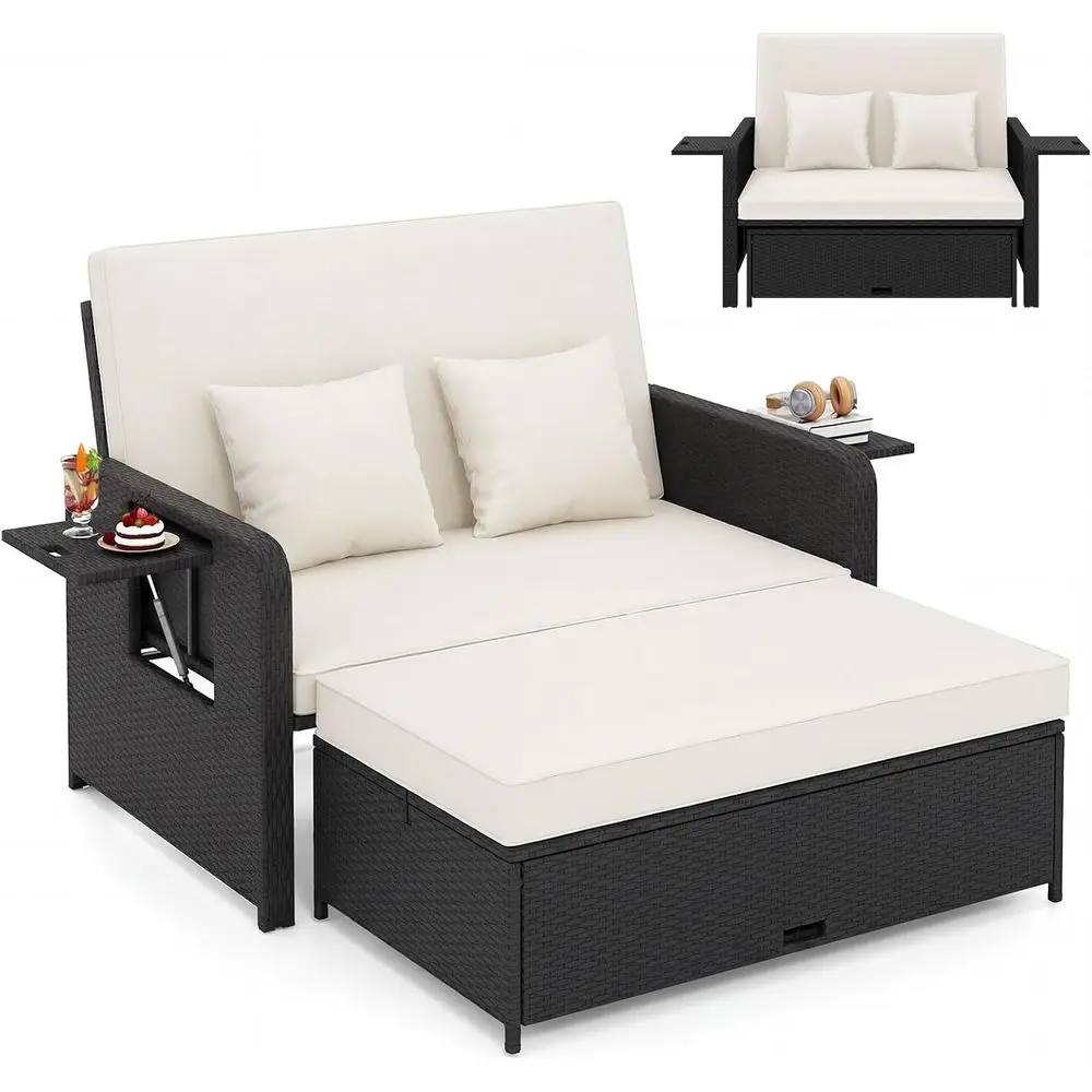 Outdoor Rattan Daybed Set with Loveseat, Storage Ottoman, and Adjustable Backrest for Patio, Poolside or Lawn (Black & Beige)
Outdoor Rattan Daybed Set with Loveseat, Storage Ottoman, and Adjustable Backrest for Patio, Poolside or Lawn (Black & Beige)