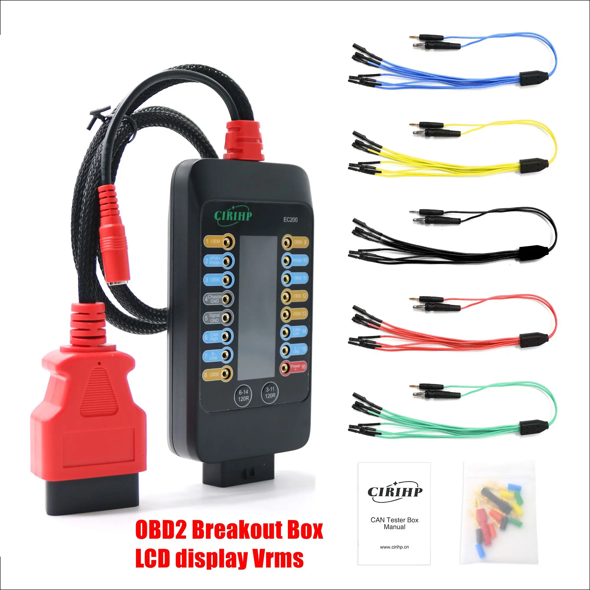 CIRIHP OBD2 Breakout Box with LCD Digital Vrms Display CAN Tester Box ECU Testing Tool on Bench Built-in 120Ω Switch And Cables
CIRIHP OBD2 Breakout Box with LCD Digital Vrms Display CAN Tester Box ECU Testing Tool on Bench Built-in 120Ω Switch And Cables