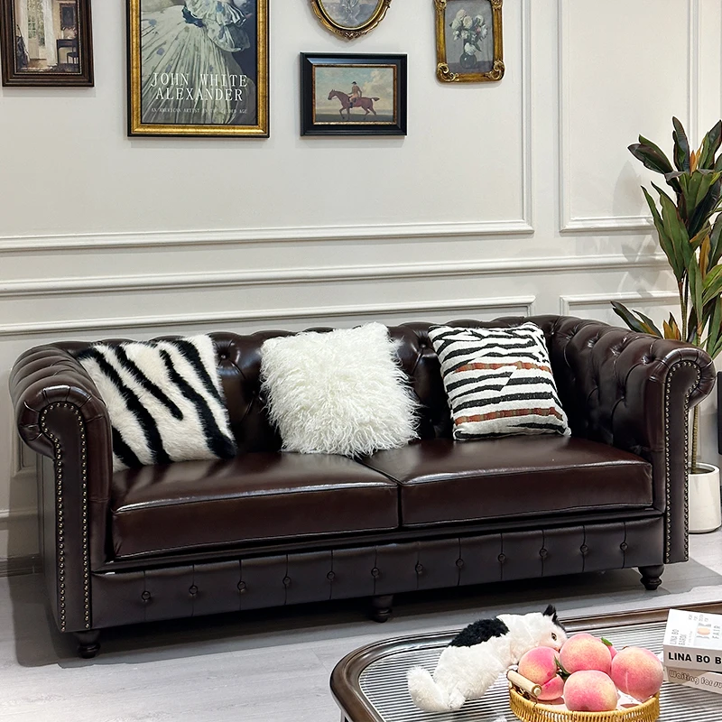 American first-layer cowhide, retro industrial style, three-person combination, leather art sofa European style
American first-layer cowhide, retro industrial style, three-person combination, leather art sofa European style