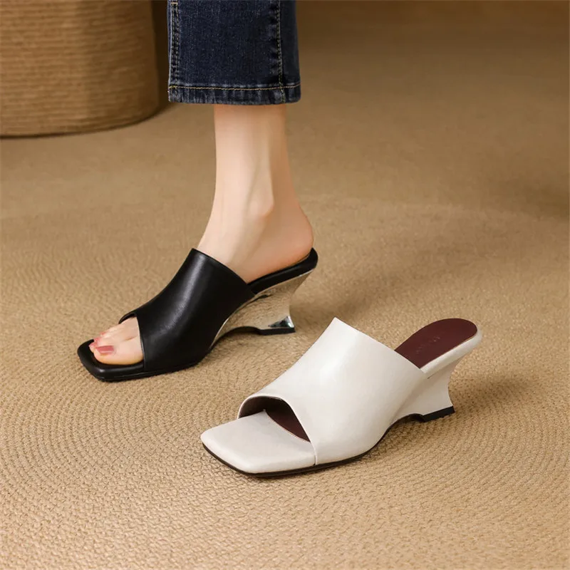 New Summer Slippers Genuine Leather Slippers for Women Fashion Square Toe Ladies Shoes High Heels Open Toe Slippers Sandals
New Summer Slippers Genuine Leather Slippers for Women Fashion Square Toe Ladies Shoes High Heels Open Toe Slippers Sandals