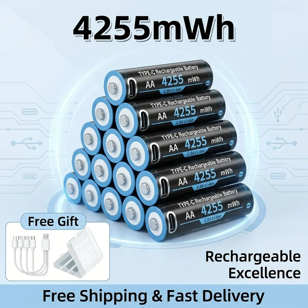 2025 New 1.5V AA 4255mWh Lithium USB-C Rechargeable Battery for Remote Control Toys with Charging Cable
2025 New 1.5V AA 4255mWh Lithium USB-C Rechargeable Battery for Remote Control Toys with Charging Cable