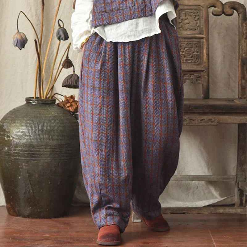 New Hot selling Women Plaid Straight Pants Elastic Waist Vintage Cotton Linen Trouser Spring Pockets Korean Style Female Pants
New Hot selling Women Plaid Straight Pants Elastic Waist Vintage Cotton Linen Trouser Spring Pockets Korean Style Female Pants