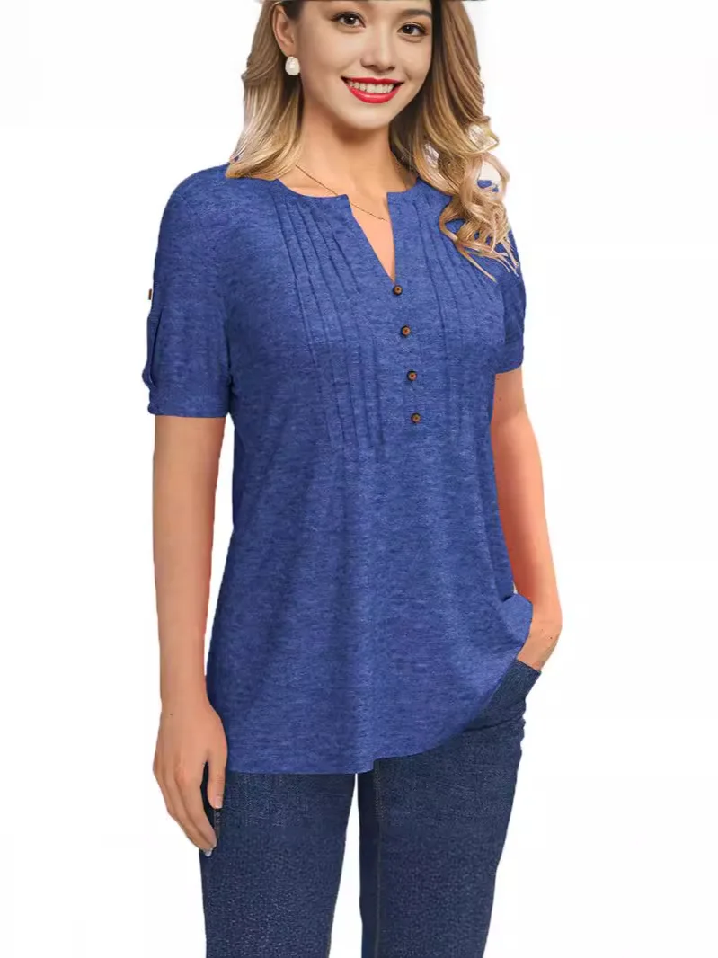 2025 Women's V-Neck Short Sleeve Blouse Solid Color Button Down Casual Top Lantern Sleeves Casual Loose Fit Ruffle Shirt Summer
2025 Women's V-Neck Short Sleeve Blouse Solid Color Button Down Casual Top Lantern Sleeves Casual Loose Fit Ruffle Shirt Summer