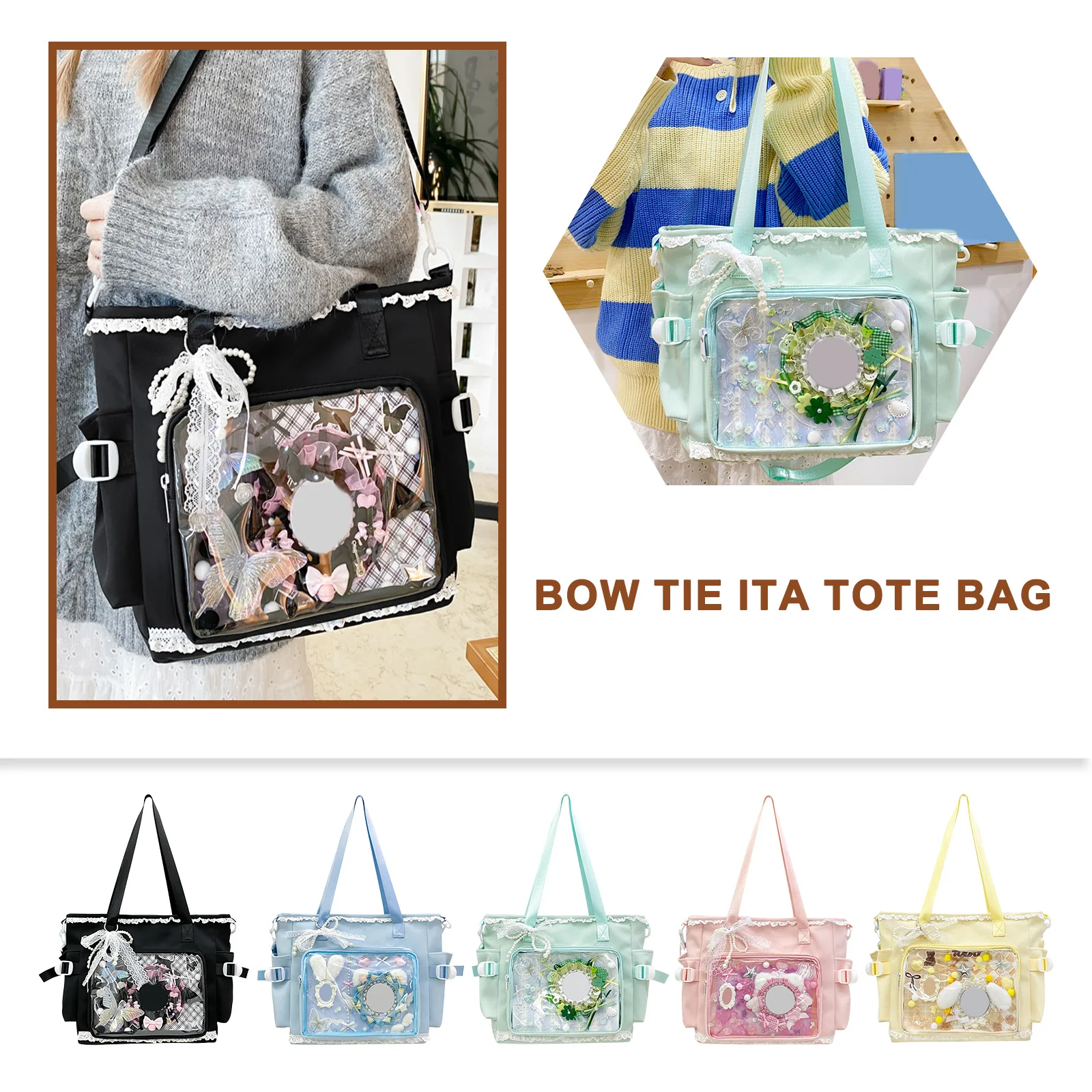 Women Kawaii Lace Itabag Adjustable Straps Cute Bow Anime Crossbody Bag Sweet Bowknot Tote Handbag Daily Commuting Handbag
Women Kawaii Lace Itabag Adjustable Straps Cute Bow Anime Crossbody Bag Sweet Bowknot Tote Handbag Daily Commuting Handbag