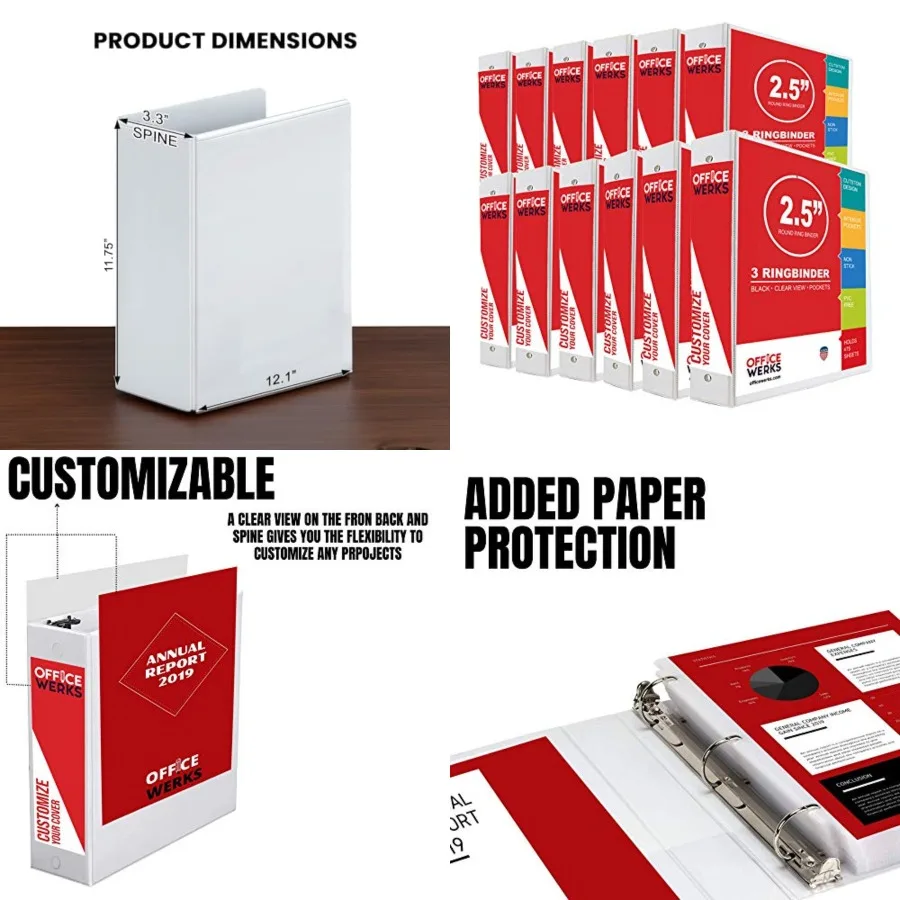 3 Ring Binder, 2.5" Professional Round Ring, Presentation Folder for Standard Pages with Inside Pockets, Customizable Clear Vie
3 Ring Binder, 2.5" Professional Round Ring, Presentation Folder for Standard Pages with Inside Pockets, Customizable Clear Vie