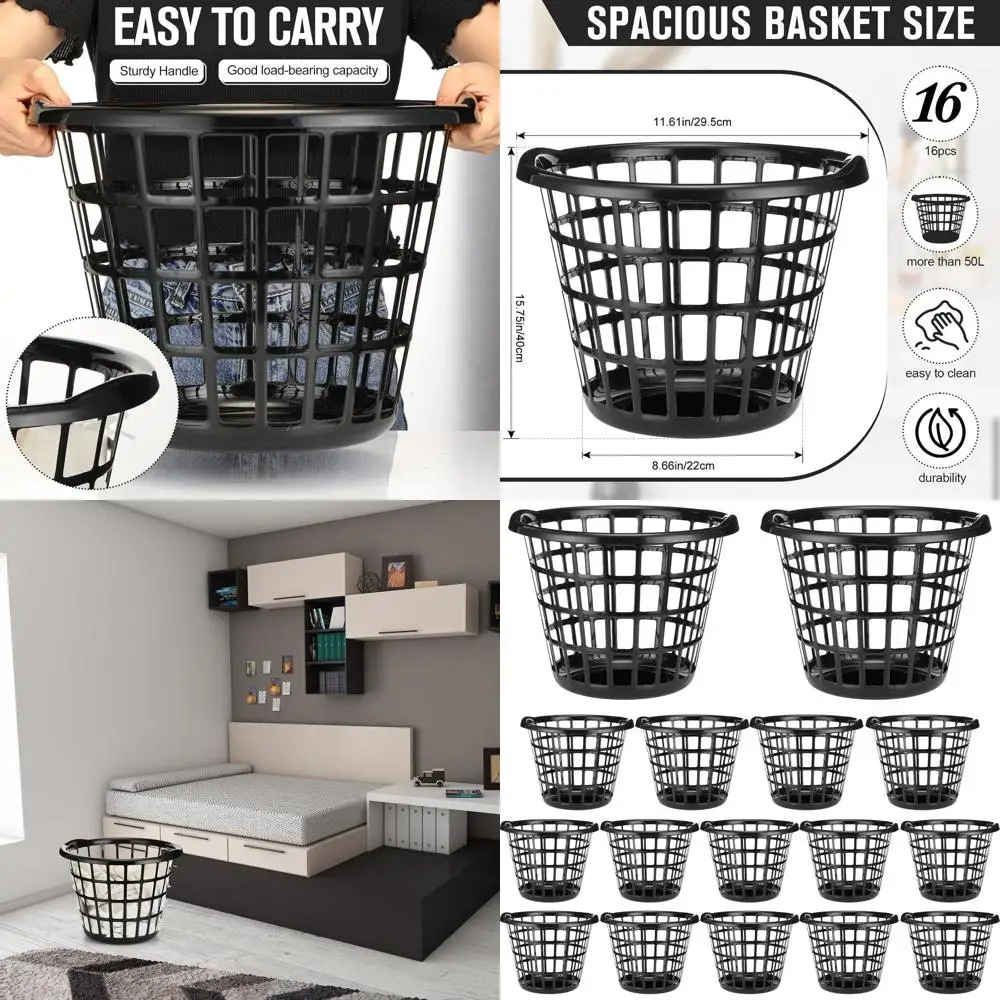 Набор из 16 черных больших круглых пластиковых корзин для белья большой емкости для одежды, компактный дизайн
Набор из 16 черных больших круглых пластиковых корзин для белья большой емкости для одежды, компактный дизайн