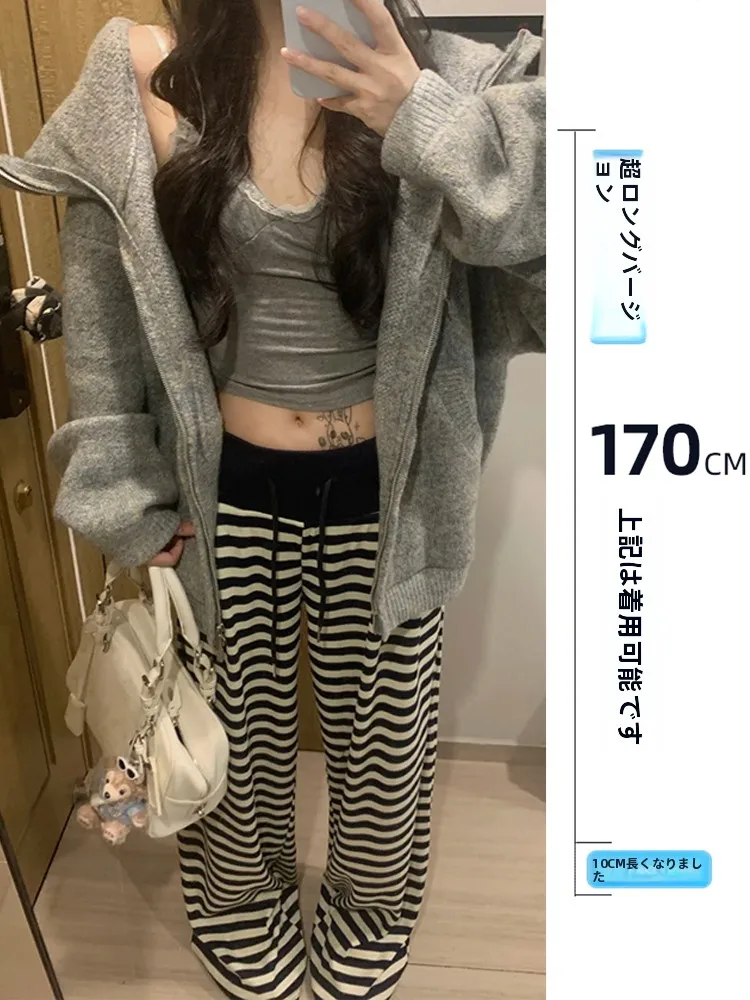 Extended 175 plus Size Tall Women's Wide Leg Pants Striped Straight Cut Loose Fitting Slimming Trousers Autumn Casual Fashion
Extended 175 plus Size Tall Women's Wide Leg Pants Striped Straight Cut Loose Fitting Slimming Trousers Autumn Casual Fashion