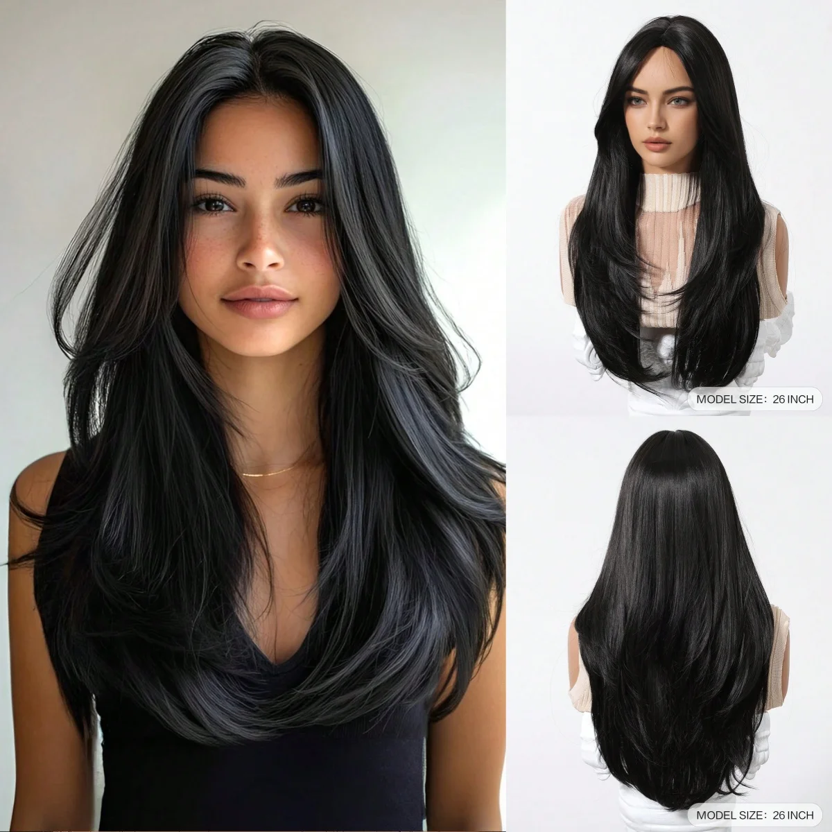 26Inch Black Long Straight Hair Wig Natural Layered Wig Synthetic Heat Resistant Wig Suitable For Women's Daily Party Cosplay 
26Inch Black Long Straight Hair Wig Natural Layered Wig Synthetic Heat Resistant Wig Suitable For Women's Daily Party Cosplay
