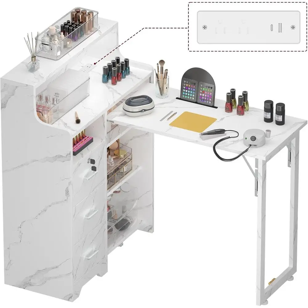 L-Shaped Marble Manicure Table with Storage Cabinet and Built-in Charging Station for Portable Nail or Beauty Work
L-Shaped Marble Manicure Table with Storage Cabinet and Built-in Charging Station for Portable Nail or Beauty Work