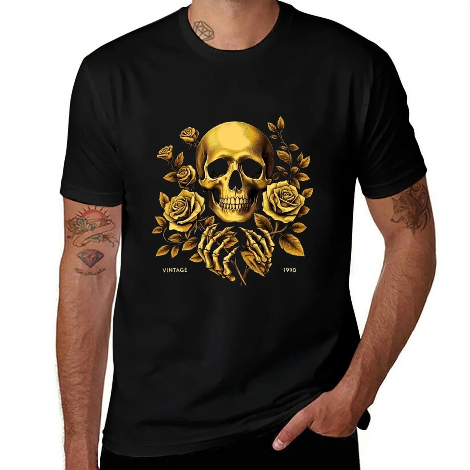 Golden Skull holding Roses T-Shirt graphic t shirt vintage Personalized t-shirt vintage anime shirt t shirts for men
Golden Skull holding Roses T-Shirt graphic t shirt vintage Personalized t-shirt vintage anime shirt t shirts for men