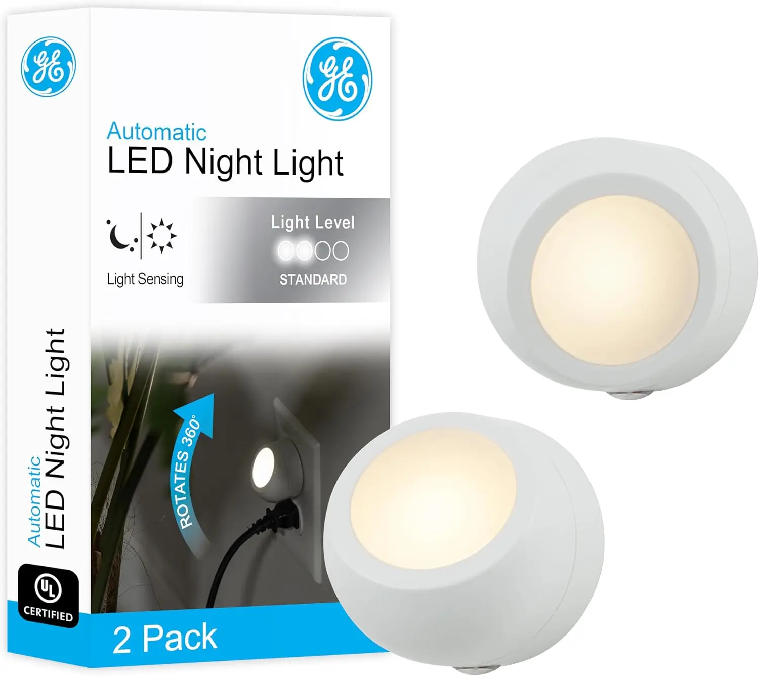 360° Rotating Plug-in Night Light, Dusk to Dawn Sensor, LED, 2 Pack for Home, Bedroom, Bathroom, Hallway, Stairway
360° Rotating Plug-in Night Light, Dusk to Dawn Sensor, LED, 2 Pack for Home, Bedroom, Bathroom, Hallway, Stairway