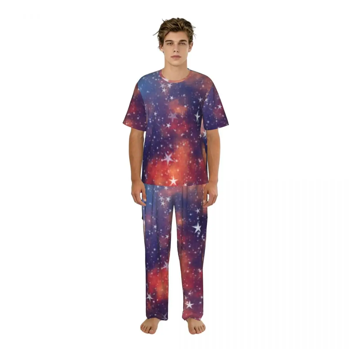Men Pajamas Suit Short Sleeved Long Pants Flying Stars On Sky Sleepwear Summer Home Clothing Set
Men Pajamas Suit Short Sleeved Long Pants Flying Stars On Sky Sleepwear Summer Home Clothing Set