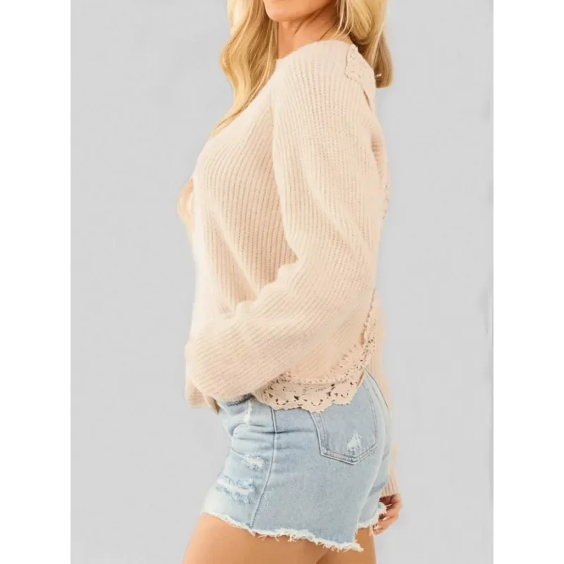 Sweater Lace Spliced Long-sleeved Sweater Top Autumn and Winter Women's Elegant Sexy Backless
Sweater Lace Spliced Long-sleeved Sweater Top Autumn and Winter Women's Elegant Sexy Backless