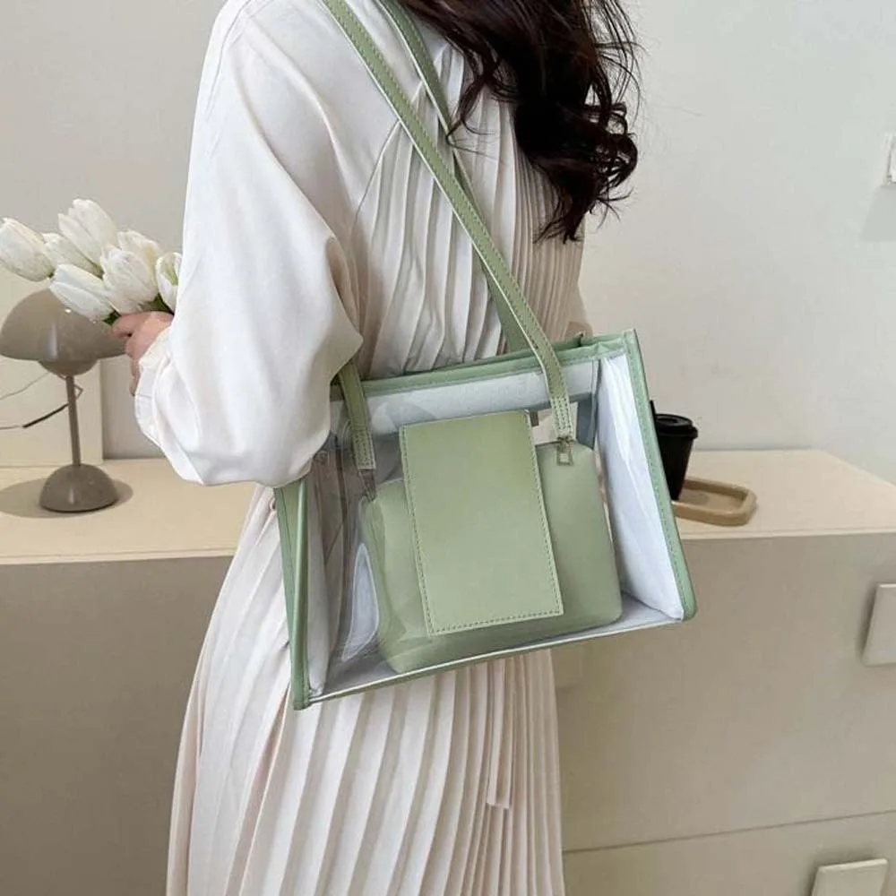 2pcs/set Elegant Transparent Jelly Bag PU Leather Candy Color PVC Composite Tote Bags Waterproof Storage Pouch Handbag School
2pcs/set Elegant Transparent Jelly Bag PU Leather Candy Color PVC Composite Tote Bags Waterproof Storage Pouch Handbag School