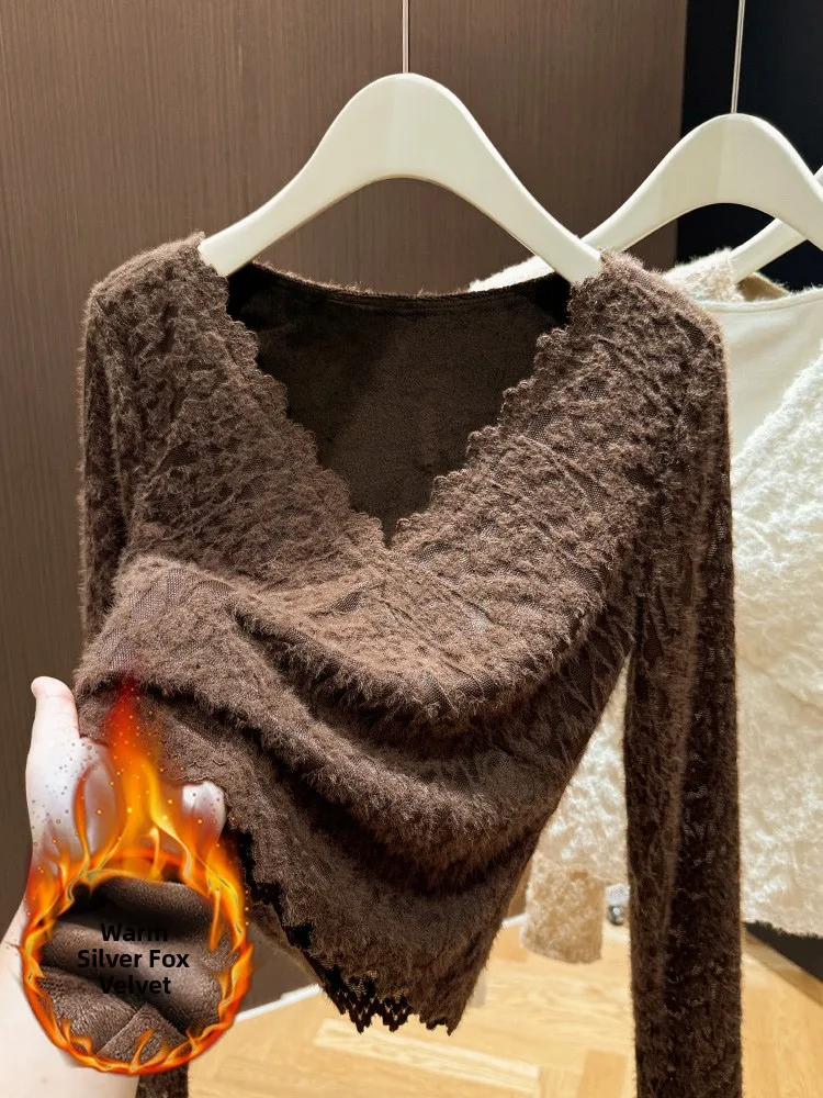 Ele V-Ne Lace Base irt Women's Thiened Inner Wear Top Autumn Winter Warmth Floral Patterned Mermaid Sle Nylon Fabric
Ele V-Ne Lace Base irt Women's Thiened Inner Wear Top Autumn Winter Warmth Floral Patterned Mermaid Sle Nylon Fabric