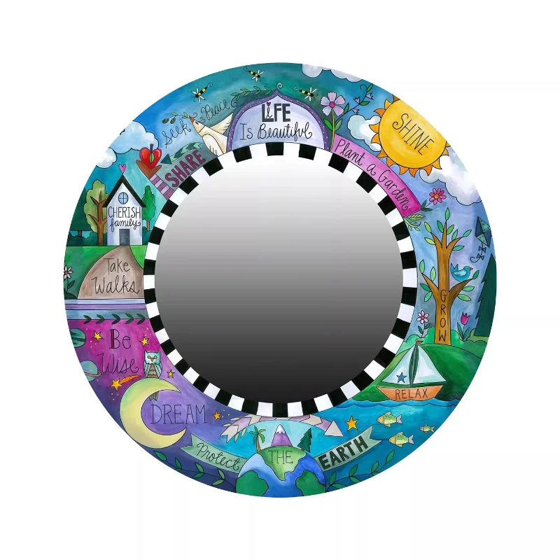 Art mirror decorative painting small round glass wall pendant tabletop ornament
Art mirror decorative painting small round glass wall pendant tabletop ornament