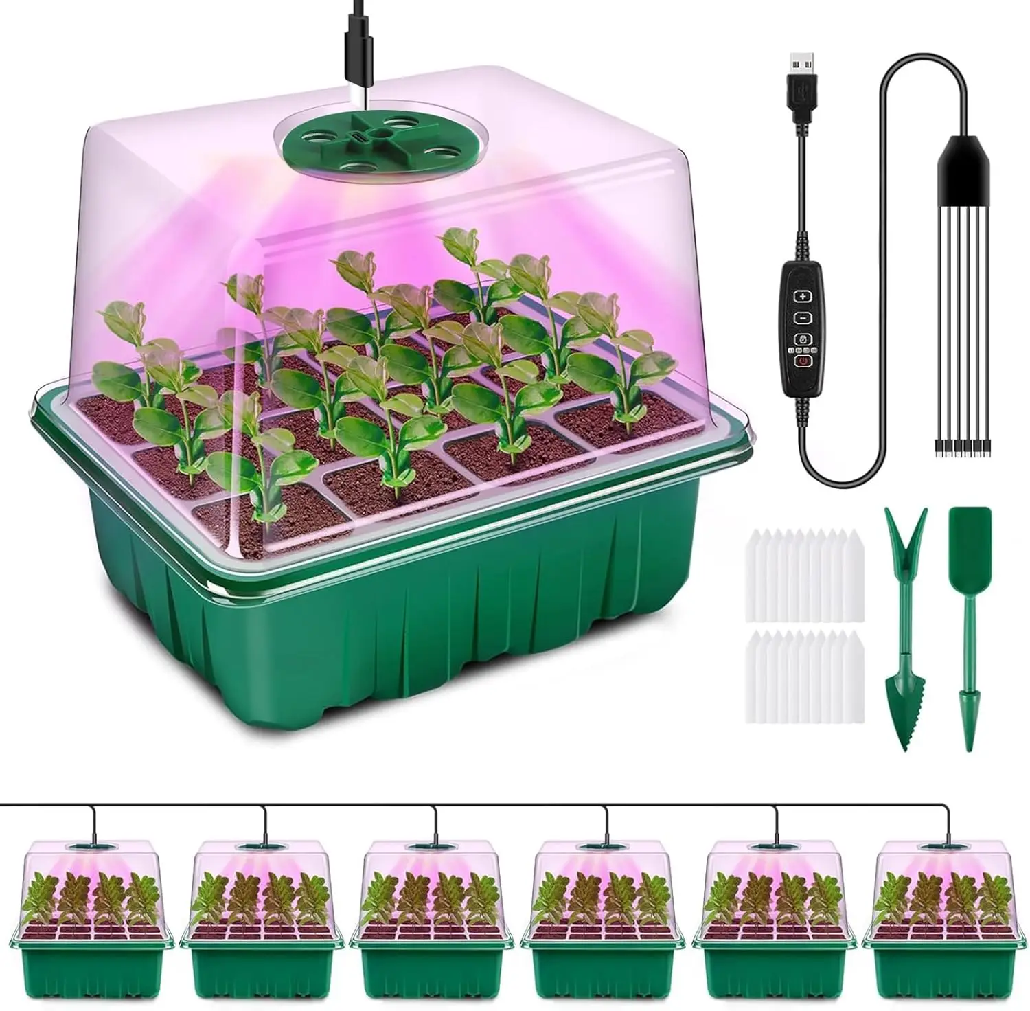 6-Pack Seed Starter Tray with Full Spectrum LED Grow Light, Adjustable Brightness & Timer, Humidity Dome, Gift Box
6-Pack Seed Starter Tray with Full Spectrum LED Grow Light, Adjustable Brightness & Timer, Humidity Dome, Gift Box
