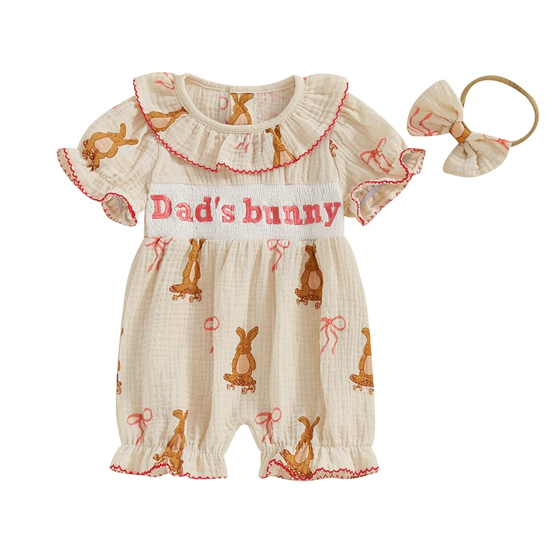 Baby Girls Romper, Short Sleeve Crew Neck Rabbit Bow Print Embroidery Letters Infant Bodysuit Easter Clothes
Baby Girls Romper, Short Sleeve Crew Neck Rabbit Bow Print Embroidery Letters Infant Bodysuit Easter Clothes