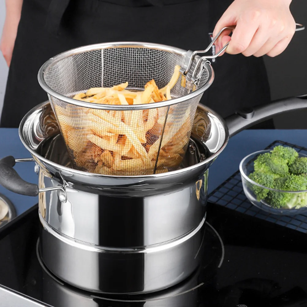 1 set Multi-Purpose Deep Fryer Pot With Basket Lid Stainless Steel Single Handle Soup Saucepan Small Milk Cookware Steamer
1 set Multi-Purpose Deep Fryer Pot With Basket Lid Stainless Steel Single Handle Soup Saucepan Small Milk Cookware Steamer