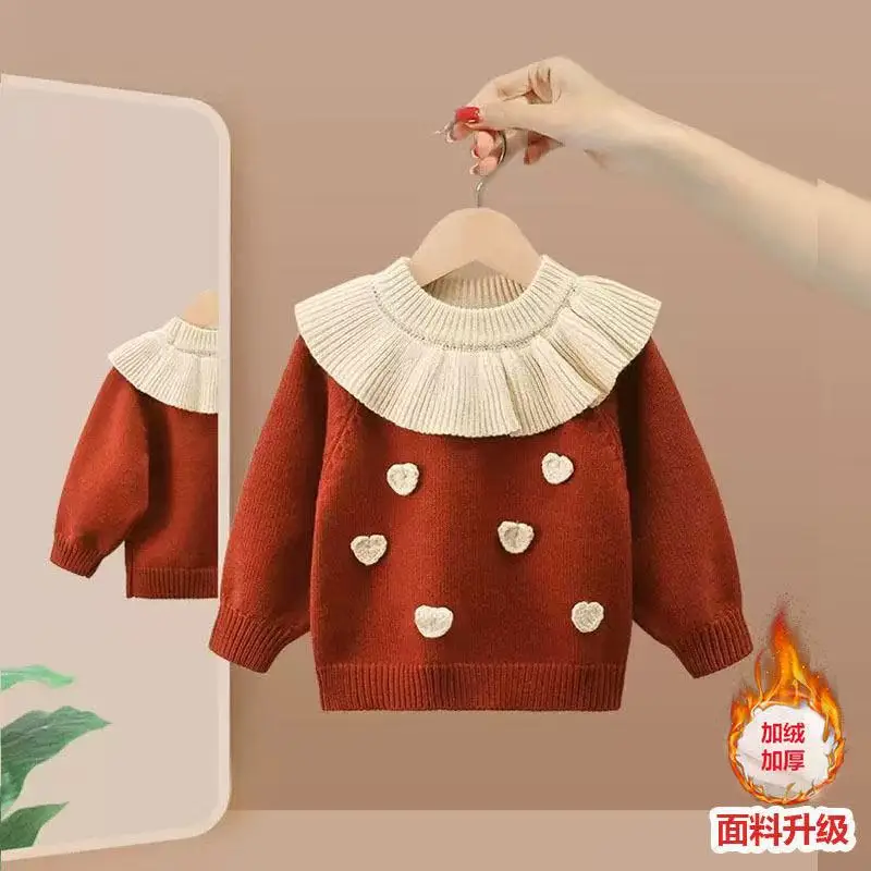 Girls' Velvet Sweater Children's Autumn and Winter Pullover Baby Girl's Korean Version With Ruffled Collar and Base Knit Sweater
Girls' Velvet Sweater Children's Autumn and Winter Pullover Baby Girl's Korean Version With Ruffled Collar and Base Knit Sweater