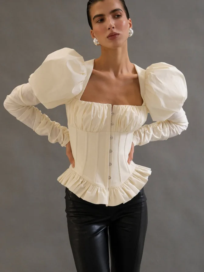 White Puff Sleeve Corset Top Women Square Neck Backless Lace Up Ruffle Hem Blouse
White Puff Sleeve Corset Top Women Square Neck Backless Lace Up Ruffle Hem Blouse