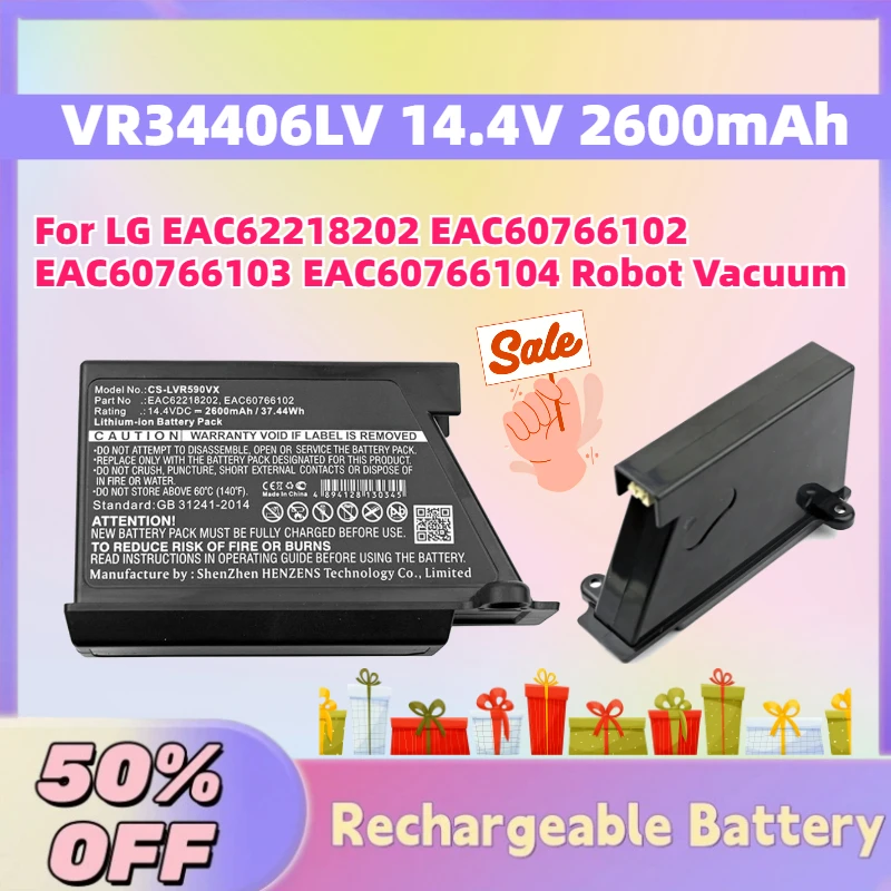 High-Quality VR34406LV 14.4V 2600mAh Rechargeable Battery for LG EAC62218202 EAC60766102 EAC60766103 EAC60766104 Robot Vacuum
High-Quality VR34406LV 14.4V 2600mAh Rechargeable Battery for LG EAC62218202 EAC60766102 EAC60766103 EAC60766104 Robot Vacuum