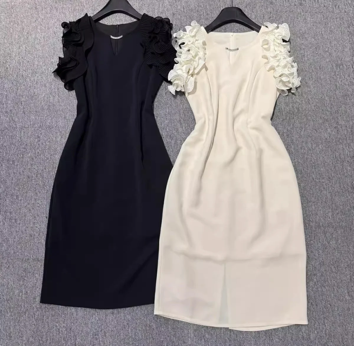 Novia Party Women Dress 2025 Summer Style Lady Cascading Ruffle Flower Sleeve Knee-Length Beige Black Elegant Dress Vestidos
Novia Party Women Dress 2025 Summer Style Lady Cascading Ruffle Flower Sleeve Knee-Length Beige Black Elegant Dress Vestidos