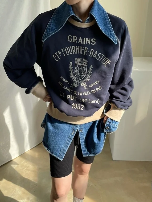 Шикарные осенние повседневные длинные свободные женские джинсовые джинсы с острым воротником на одной пуговице, универсальные для всех случаев 
Шикарные осенние повседневные длинные свободные женские джинсовые джинсы с острым воротником на одной пуговице, универсальные для всех случаев