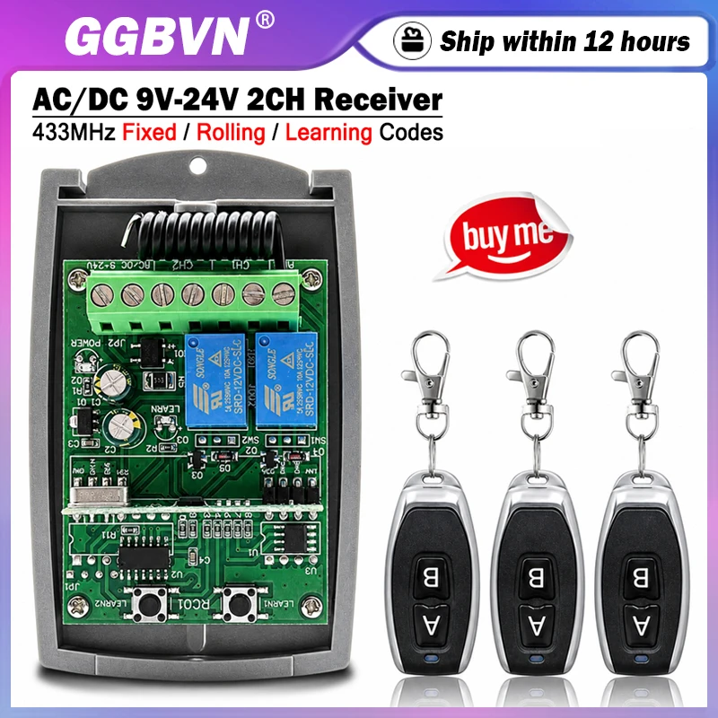 New Universal 433MHz 2CH Garage Remote Control Receiver AC DC 9-30V Relay For 433.92MHz Fixed Rolling Code Command Transmitter
New Universal 433MHz 2CH Garage Remote Control Receiver AC DC 9-30V Relay For 433.92MHz Fixed Rolling Code Command Transmitter