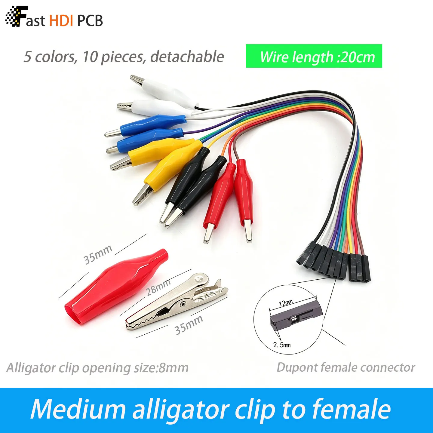 Colorful Dupont Wire to Alligator Clip Test Lead Cable 20cm 30cm Male/Female Header to Crocodile Clip for Arduino Breadboard
Colorful Dupont Wire to Alligator Clip Test Lead Cable 20cm 30cm Male/Female Header to Crocodile Clip for Arduino Breadboard