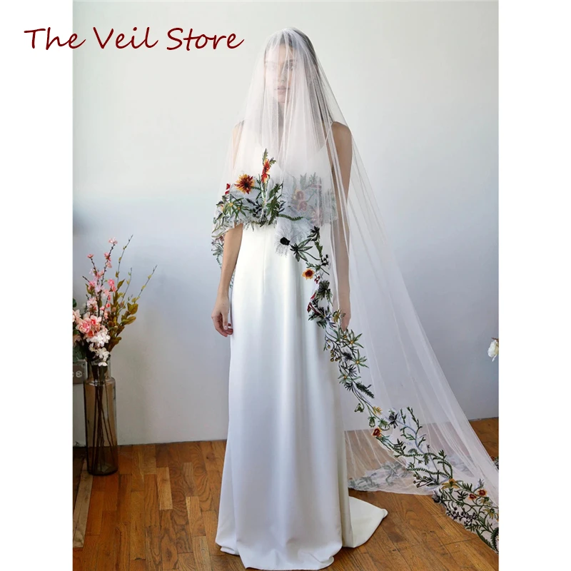 2T Floral Bridal Wedding Veils Cathedral With Blusher Long Colorful Accessories For Brides Unique Forest Green Leaves Fulle Edge
2T Floral Bridal Wedding Veils Cathedral With Blusher Long Colorful Accessories For Brides Unique Forest Green Leaves Fulle Edge