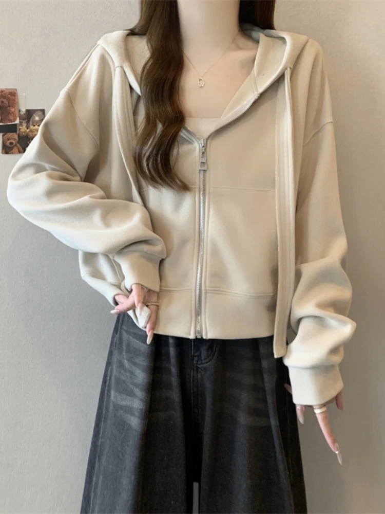 Drawstring Hooded Sweatshirt Jacket Women's Spring Autumn plus Size Fatter MM Slim Short Zipper Open Cardigan Top
Drawstring Hooded Sweatshirt Jacket Women's Spring Autumn plus Size Fatter MM Slim Short Zipper Open Cardigan Top