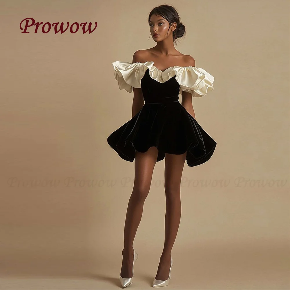 Prowow Sexy Off the Shoulder Velour Short Prom Cocktail Dress Sweetheart Neck Ruffles Mini Wedding Party Gown Customized
Prowow Sexy Off the Shoulder Velour Short Prom Cocktail Dress Sweetheart Neck Ruffles Mini Wedding Party Gown Customized