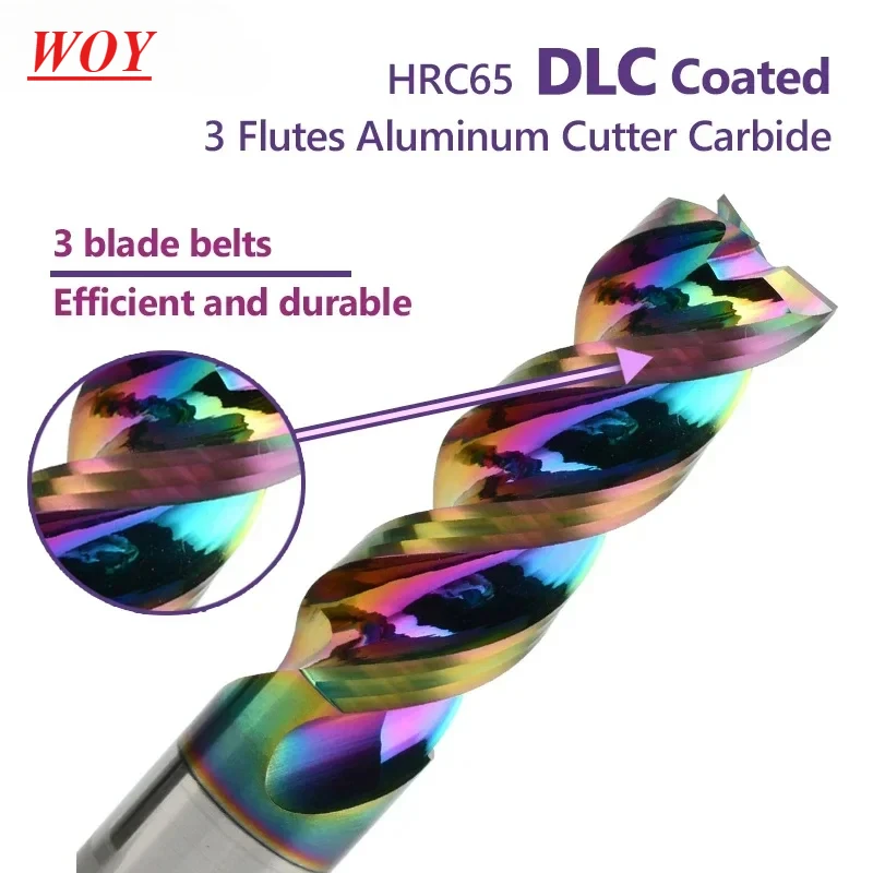 WOY 3Flutes Aluminum Cutter Carbide Milling Cutter Tungsten End Mill DLC Coating Teeth Aluminum Milling Tool Key Seater Router
WOY 3Flutes Aluminum Cutter Carbide Milling Cutter Tungsten End Mill DLC Coating Teeth Aluminum Milling Tool Key Seater Router