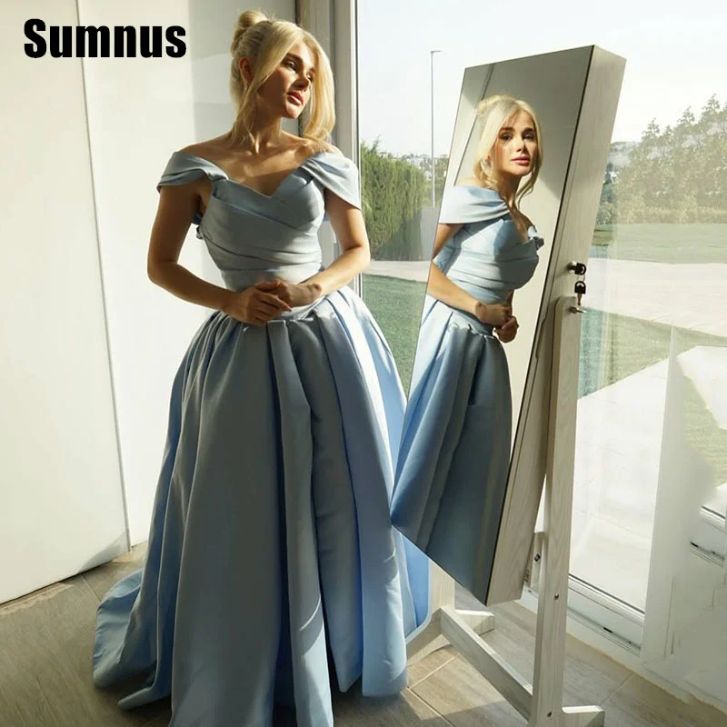 Sumnus Elegant A-Line Evening Dresses Off Shoulder Draped Floor Length Formal Occasion Gowns فساتين سهرة Customized
Sumnus Elegant A-Line Evening Dresses Off Shoulder Draped Floor Length Formal Occasion Gowns فساتين سهرة Customized