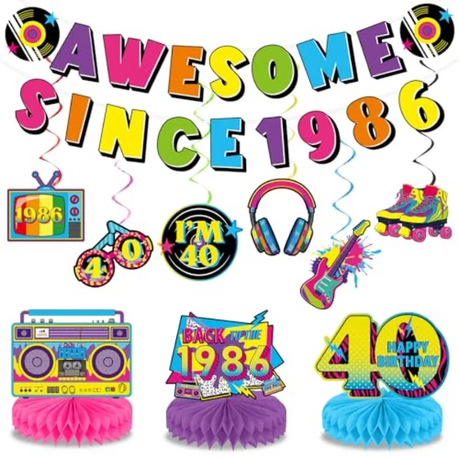 40th Birthday Party Decorations Awesome Since 1986 Banner Back in 1986 Hanging Swirls Ceiling Streamers Honeycomb Centerpieces
40th Birthday Party Decorations Awesome Since 1986 Banner Back in 1986 Hanging Swirls Ceiling Streamers Honeycomb Centerpieces